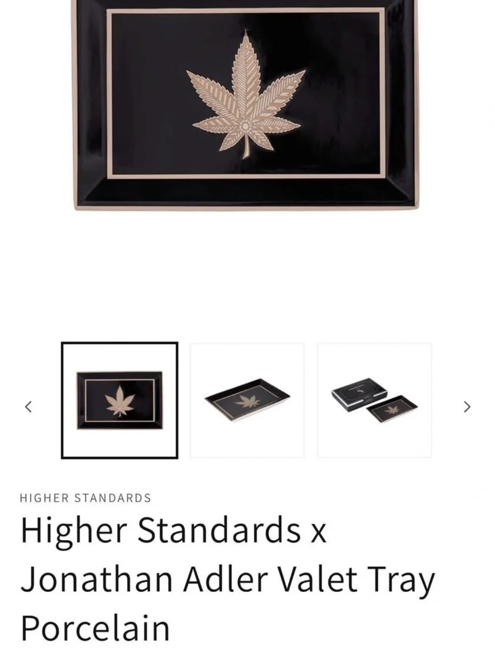 Jonathan Adler Hashish Rectangle Crramic Tray - Black with Silver & Gold Leaf